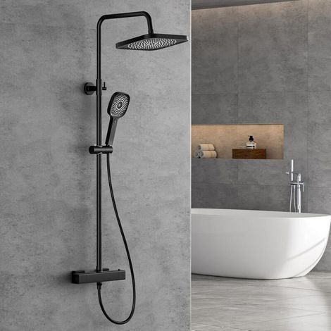 Colonne de Douche Thermostatique Ensemble de Mitigeur Douche en Acier Inoxydable avec Barre de Douche à Hauteur Réglable Régalble Douchette 3 jets Chromé (1/5)