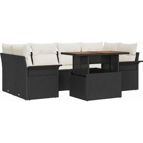 Garden Sofa Set with Storage 7 pcs Black Poly rattan vidaXL