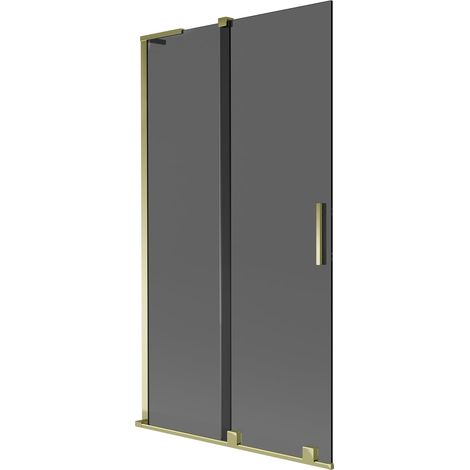 Mexen Velar L mampara de ducha 2 puertas correderas 100 x 150 cm, grafito, dorado - 896-100-003-41-50 (1/5)
