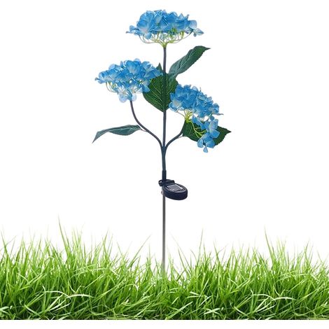 Solarbetriebene LED-Solarleuchte mit simulierter Hortensienblüte, Bodenfassung, Lichtsteuerung und automatischem Schalter für Garten, Terrasse und Rasen, blau (1/5)
