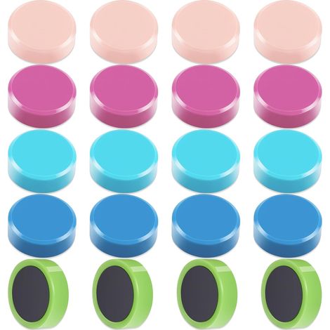 Aimant Frigo - Lot de 20 Aimant Puissant et Plats - Aimants Tableau Magnétique, Petits Aimants Ronds Magnet Frigo Decoratif - 5 Couleurs - pour Tableau Blanc, École, Bureau, Calendrier, Photos (1/5)