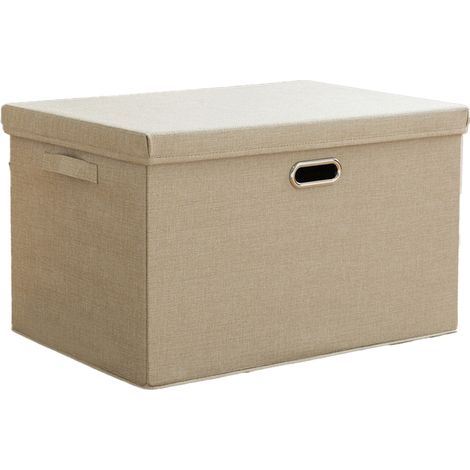 Caja de almacenamiento de tela de lino con tapa plegable, caja de almacenamiento, organizador, cesta de almacenamiento