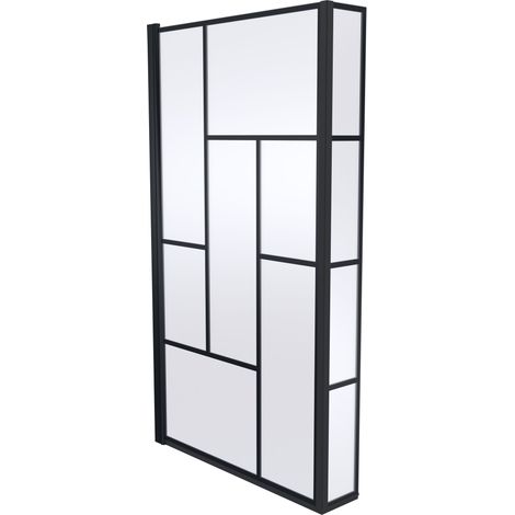 Black Reversible Square L Shape 6mm Toughened Safety Glass Bath Screen, 1430 x 808 x 150mm (1/2)