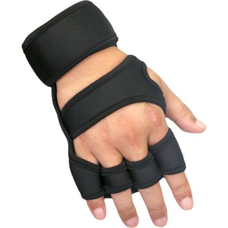 Confezione da 2 guanti sportivi da allenamento con polsino - Protezione completa del palmo - Per sollevamento pesi, palestra, fitness e trazioni - Nero - L (1/3)