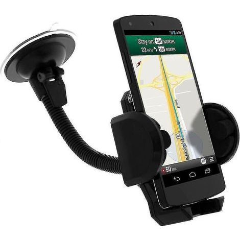 Support de smartphone pour pare-brise de voiture, bras flexible 360° - Noir (1/4)