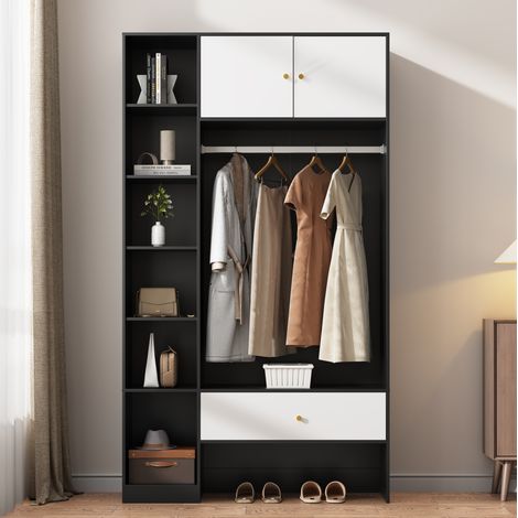 Mueble recibidor con 6 huecos y barra blanco negro OKMYHOME (1/5)