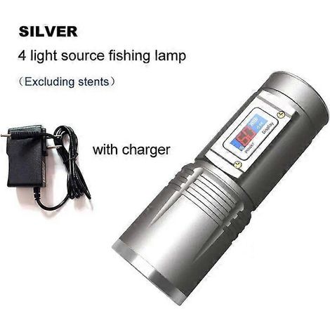 Lampe torche LED puissante et durable BS pour la pêche, rechargeable avec 18650, étanche, bleue, blanche, jaune, violette et argentée. (1/5)