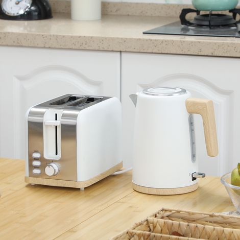 Bouilloire et grille-pain, 1,7 l, 2200 W, grille-pain 2 tranches avec 7 niveaux de brunissage, blanc (1/5)
