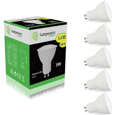 Pack de 5 Ampoules Led GU10 5W Blanc Froid 120°