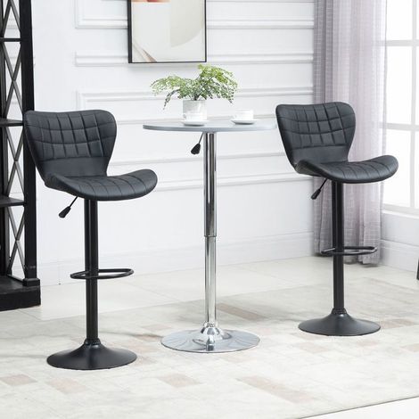 Chaise 47 x 51 x 89 cm 2 pièces pivotante cuir noir design rétro hauteur réglable rotation 360° structure stable (1/5)