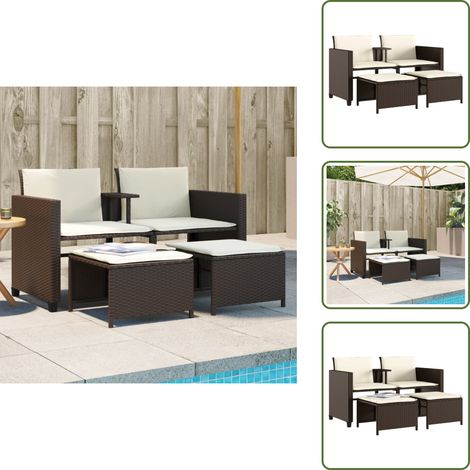 Canapé de jardin 2 places avec table et tabourets marron rotin - Canapé De Jardin - Salon De Jardin - Meuble De Jardin - Mobilier Extérieur - Rotin Artificiel
