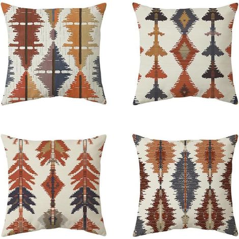 Housse de Coussin 45x45 cm, Lot de 4 Housses de Coussin Géométriques Abstraites Style Boho Marocain Taie d'oreiller Décorative Carrée en Polyester pour Canapé Maison Salon Chambre à Coucher (1/5)