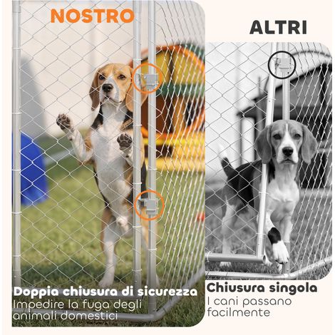 Enclos extérieur pour chien, en acier galvanisé, avec toit en PE, anti-UV, étanche, double verrouillage, argenté (1/4)