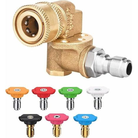 Accesorio giratorio para hidrolavadoras, rotación de 180°, 4500 PSI, conexión rápida de 1/4", con 7 boquillas para limpiar canaletas, ventanas, autos y ruedas. (1/5)