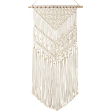 Hanging Plant Mural Macrame Wall Hanging with Rope, Bohemian Knitted Cotton Decor Tapestry, 76 x 35.6 cm - Ivory (1/5)
