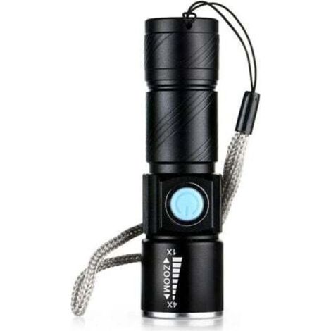 Mini-USB-Taschenlampe aus Aluminiumlegierung (schwarz), helle LED-Taschenlampe, wiederaufladbar