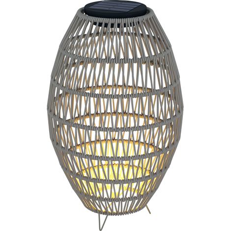 Outsunny Rattan Solar Lamp, Garden Solar Lantern with Auto On/Off Light, IP44 Waterproof, Decorative Outdoor Rattan Lamp for Porch, Pathway, Grey