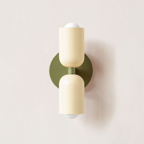 Lampe murale vintage créme – Applique murale décorative scandinave et française pour couloir, chambre ou tête de lit – Double applique murale avec finition jaune créme et base verte