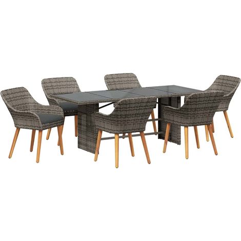 Garden Dining Set with Cushion 7 pcs Grey Poly Rattan vidaXL (1/5)
