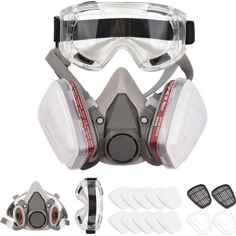 6200 Demi-masque à gaz 7 pièces + 8 pièces de coton filtrant + lunettes de protection (1/5)