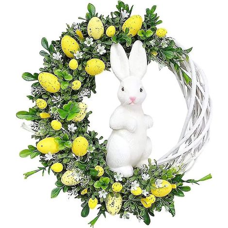 Décoration de porte de Pâques, couronne de Pâques, lapin jaune (1/5)