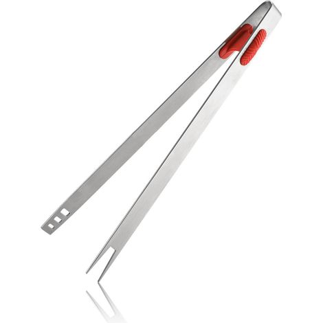 CCYKXA 2-Piece Barbecue Tongs, 304 Stainless Steel Kitchen Tongs with Silicone Handles, Anti-Scald Stainless Steel Kitchen Tongs, Dual-Purpose Fork Tongs, for Cooking, Barbecue, and Restaurants