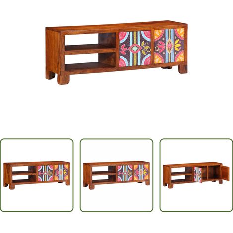 vidaXL Bois d'acacia - Meuble TV multicolore 110x30x40 bois d'acacia massif (1/5)