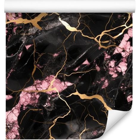 Carta da parati effetto marmo nero, marrone e bordeaux per soggiorno e camera da letto, 50x1000 cm. (1/5)