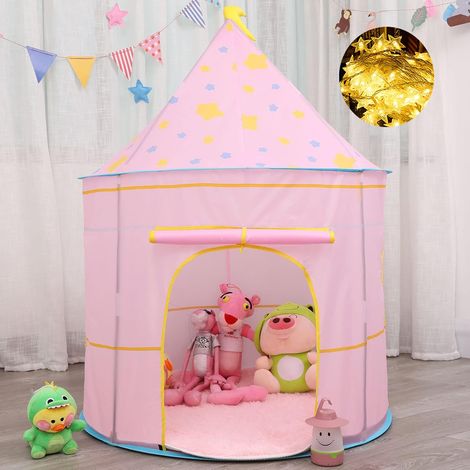 Tente jeu enfants étoiles lumineuses, tipi château princesse, intérieur/extérieur, cadeau anniversaire rose.