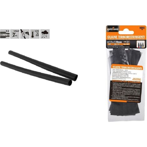 Kaela - Set 10 Pz Guaine Termorestringenti Tubi Termoretrattili Neri 12x120mm Cavi 57066 - (1/2)