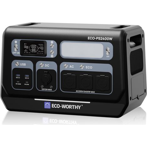 ECO-WORTHY 2400W(Spitze 4800W) 2048Wh Portable Power Station, Tragbares Powerstation Solar Generator Bundle für Wohnmobil, Home Backup, Camping, Van Life
