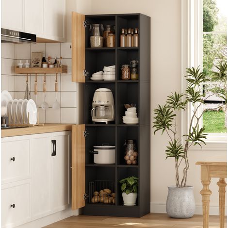 Eckschrank 50 x 35,5 x 170 cm mit 6 Regalböden, 2 Türen, Schwarz und Holz HAVRYA (1/5)