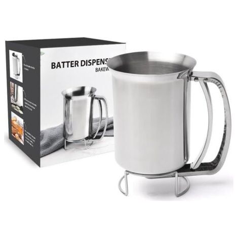 QORVA-Distributeur de pâte à gâteau en acier inoxydable : outil pour la préparation de gâteaux, crêpes, muffins et gaufres (900 ml) (1/5)