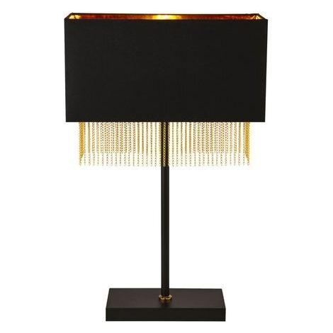 [GEBRAUCHT] B-Ware Searchlight FRINGE 1LT Tischleuchte Schwarz schirm mit GOLD CHAIN (1/2)