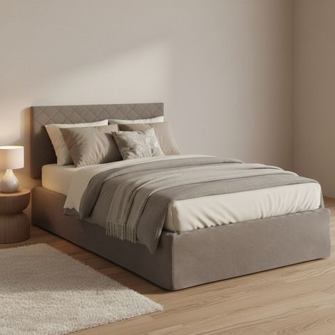 Talamo Italia Cama de plaza y media Cleide, Juego de cabecero en ecopiel con base ortopédica y cenefa, 100% Made in Italy, con colchón incluido, 120x190cm, Tórtola, con embalaje reforzado (1/5)