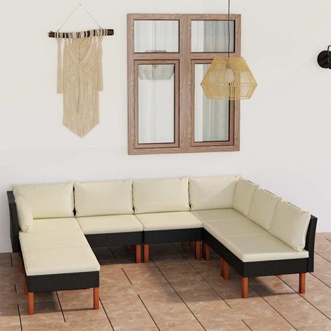vidaXL Salon de jardin 8 pcs avec coussins Résine tressée Noir (1/5)