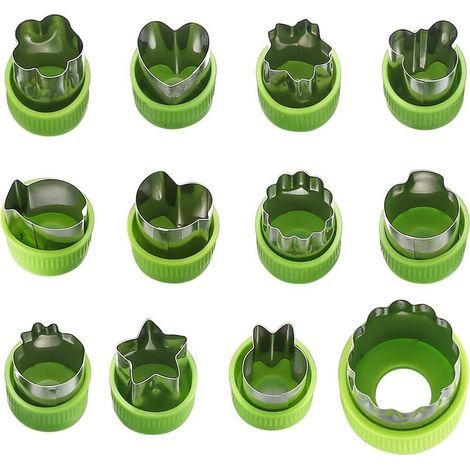 12-teiliges Ausstechformen-Set aus Edelstahl für Obst und Gemüse, Gemüseausstecher mit Schutzgriffen zum Dekorieren von Kuchen, Keksen, Plätzchen, Toast und Fondant (1/5)