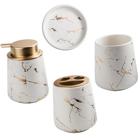 Ensemble de Tasses à Laver en Céramique Blanc Multi-Usage Porte-savonnette et Bouteille de Lotion, Pratique à Transporter et Élégant pour Salle de Bain (1/5)