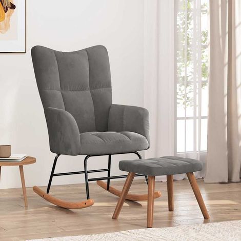 vidaXL Silla mecedora con reposapiés terciopelo gris oscuro (1/5)