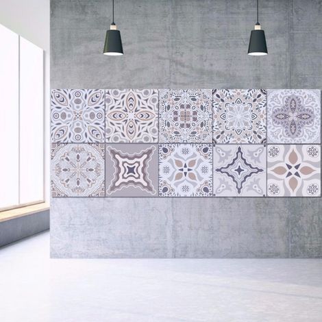 Lot de 10 autocollants de sol en PVC auto-adhésifs pour carrelage, salle de bain, cuisine, mur, escalier, etc. 1 (1/5)