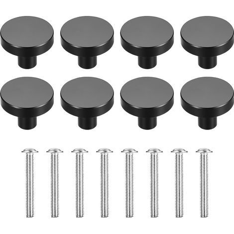 Lot de 8 Poignées de Meubles Rondes, Boutons de Tiroir, Poignées d'Armoire, Poignées de Porte, pour Armoire, Cuisine, Commodes, Poignées de Tiroir - Noir (1/5)