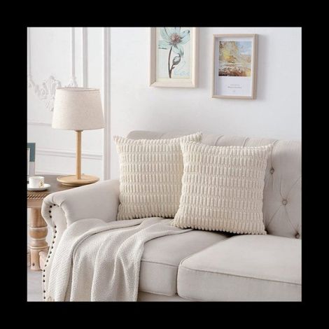 Housse De Coussin - Velours Côtelé - 45,7 X 45,7 Cm - Pour Canapé Lit Salon - 2 Pièces (1/5)