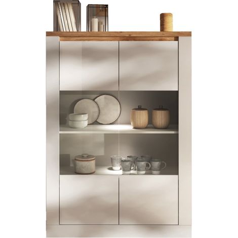 Vitrine - IMOLA - Blanc Laqué & Plateau Chene Cadiz - 2 Portes - 114 x 43 x 160 cm (1/3)