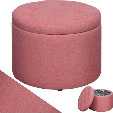Pouf Contenitore Poggiapiedi in Tessuto Rosa Sgabello con 12 Scomparti Interni (1/5)