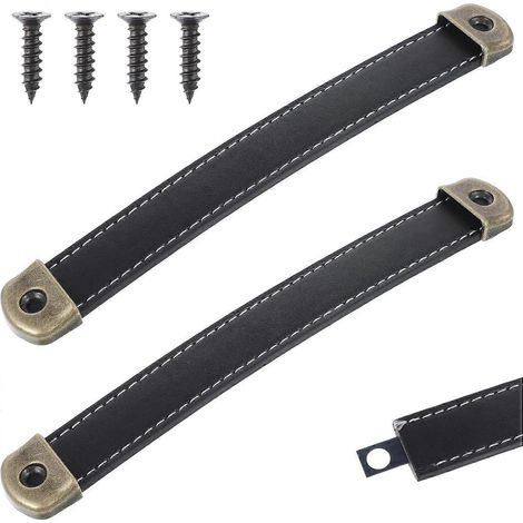 Mabor 2 Stück Ledergriffe für Schubladen, Koffer, Gepäck, Schränke, Lederriemen mit Befestigungsmaterial (1/4)