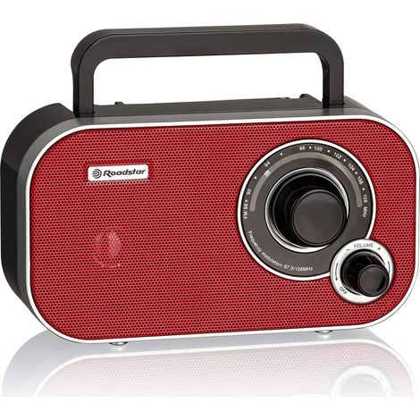 Radio Portable FM Analogique, sur Secteur / à Piles, Prise pour Casque, Petit Transistor Léger pour la Maison et la Cuisine, Haut-Parleur de 6,4 W, Rouge (1/5)