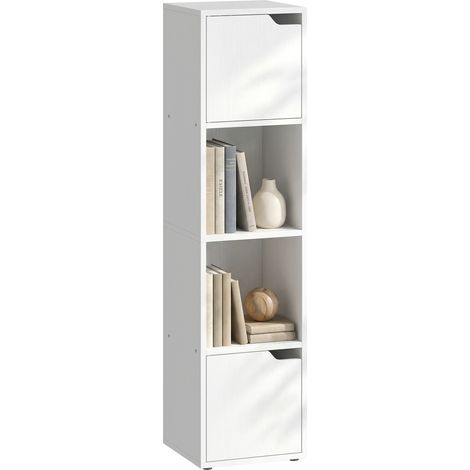 Libreria Moderna con 2 Armadietti e Ante a 4 Ripiani, 30x29x119 cm, Bianco