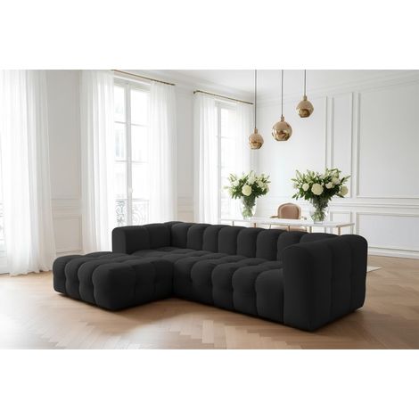Ecksofa Designersofa SOLVIE in Stoff Tiffani Schwarz Ottomane Links