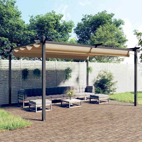 Tonnelle de Jardin Tente de réception - Rapide à Installer avec toit rétractable 4x3 m Taupe BV423292 - BonneVie (1/5)