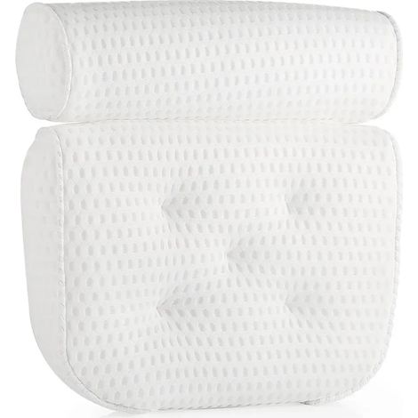Cuscino da bagno bianco con ventose, cuscino per il collo e la schiena nella vasca da bagno (1/5)